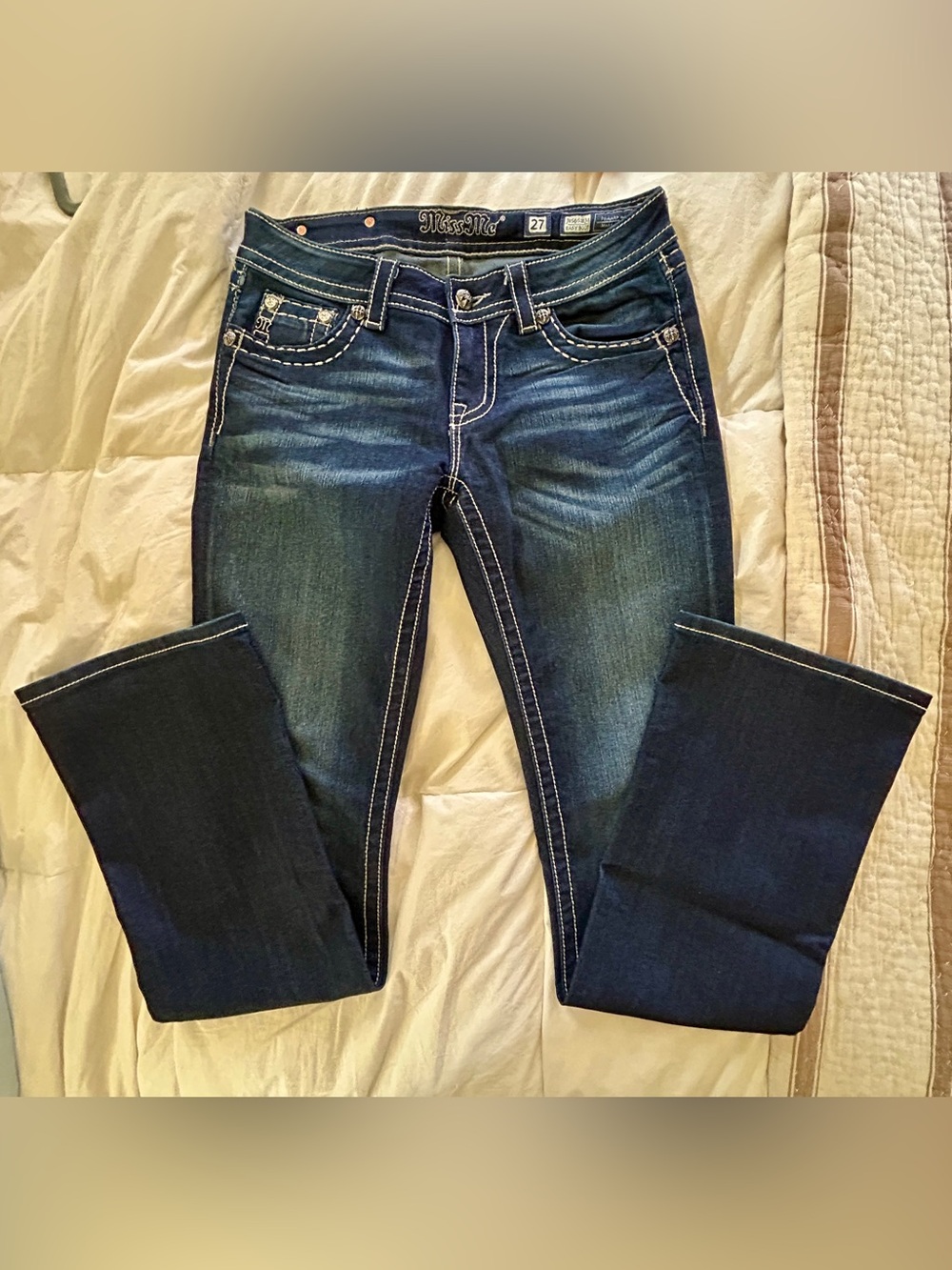 Miss Me Indigo Easy Boot Jeans with Contrast Stitching